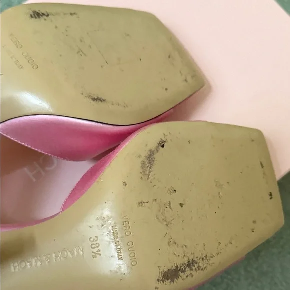 MACH & MACH Pink Satin Heels with Heart Detail - Picture 5 of 6
